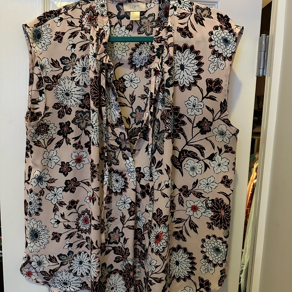 LOFT Floral Ruffle Blouse - Pink and Black